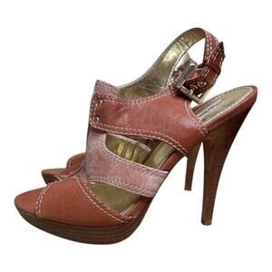 Charles David Brown Tan Leather Suede Stilettos Heels Studded Sandals Size 8.5